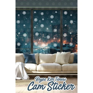 Tuğset Etiket Beyaz Kar Tanesi Cam Sticker Yılbaşı Dekoru/ Sticker - Kartanesi Cam Vitrin Süsleme Etiket 34 Adet