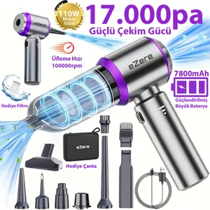 17000PA Güçlü Portatif Tasinabilir Vakumlu Kablosuz Üflemeli Mini Araç İçi El Süpürgesi