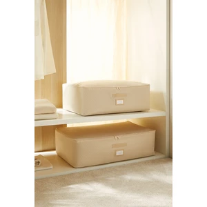 Ocean Home Textile 2'li Bej Balıksırtı Baza Altı Yastık Yorgan Kazak Hurcu, Hurç