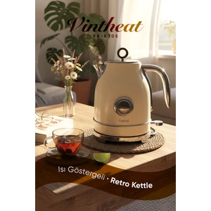 FR-KT05 Vintheat 1,7L Retro Krem Kettle Kablosuz Su Isıtıcısı Gizli Rezistans ve Paslanmaz Çelik