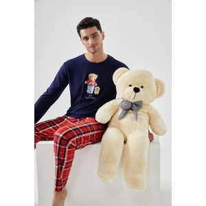 Koza İç Giyim Erkek Yumuşak Dokulu Ayıcık Baskılı Ekose Desenli Pijama Takımı