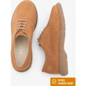 Kadın Deri Oxford Ayakkabı Bağcıklı Günlük Ayakkabı Alyen Taba Süet