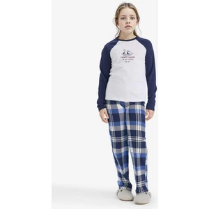 Kız Çocuk Pijama Takımı Baskılı Uzun Kollu Üst Kareli Uzun Alt F7288A825AU