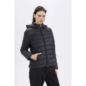 Su Geçirmez Hafif Şişme Mont Kapüşonlu Kapitoneli Fermuarlı Cepli Basic Düz Mevsimlik