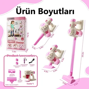 Brother Toys Dikey Süpürge Pembe 3'ü 1 Arada Sesli Vakumlu Çekme Özellikli Şarjlı Elektrikli Oyuncak