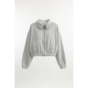 4764 Kadın Basic Fermuarlı Fitilli Örme Selanik Ceket Gri