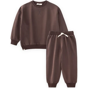 Basic Karyoka Detaylı Sweatshirt Takım 3-8 Yaş Kahverengi