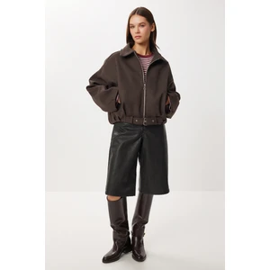 Happiness İstanbul Kemerli Kaşe Bomber Ceket LXA0022 Kahverengi