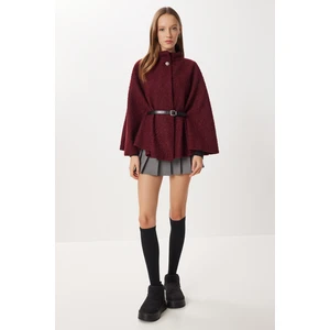 Happiness İstanbul Kemerli Düğmeli Buklet Panço LDE0010 Bordo