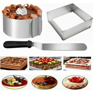 Yuvarlak Kare Ayarlı Çember 15CM Eğik Spatula 3’lü Pasta Yapım Seti,pasta Başlangıç Seti