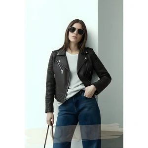 Kadın Suni Deri Ceket-Siyah