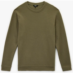 Pamuklu Uzun Kollu Dokulu Basic Bisiklet Yaka Sweatshirt
