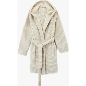 Uzun Kollu Kapüşonlu Kemerli Peluş Sabahlık