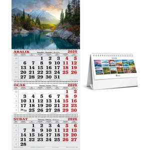 GENC DIJITAL BASKI 2026 Gemici Takvimi ve Karton Üçgen Masa Takvim-Manzaralar