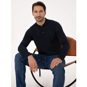 Erkek Lacivert Regular Fit Yün Karışımlı Polo Yaka Basic Triko Kazak 50318855-VR033