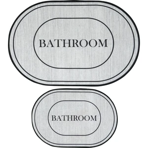 Cool Halı Armasi Gri Oval Banyo Paspası Dijital Baskı Yıkanabilir Kaymaz 2li Banyo Paspas Takımı 40x60 60x100