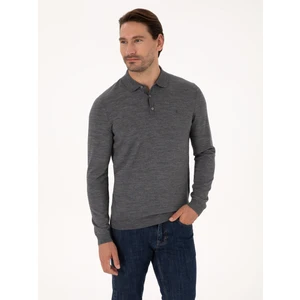 Erkek Füme Regular Fit Yün Karışımlı Polo Yaka Basic Triko Kazak 50318855-VR058