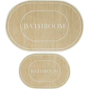 Cool Halı Armasi Kahve Oval Banyo Paspası Dijital Baskı Yıkanır Kaymaz İkili Banyo Paspas Takımı 40x60 60x100