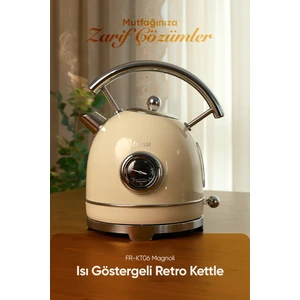 FR-KT06 Magnoli 1,8L Krem Retro Kettle Kablosuz Su Isıtıcısı Gizli Rezistans ve Otomatik Kapanma