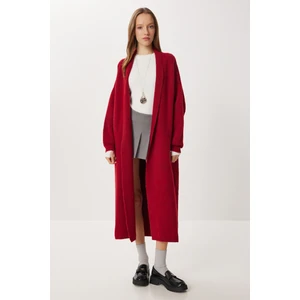 Happiness İstanbul Yumuşak Dokulu Uzun Triko Hırka LNS0075 Bordo