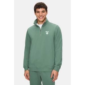Leon Adaçayı Yeşili Yarım Fermuar Baskılı Standard Fit Erkek Sweatshirt