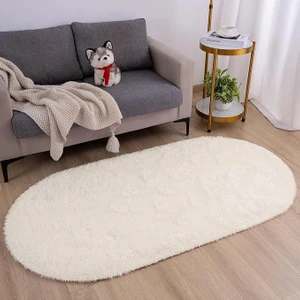 Estiva Home Krem Oval Post Peluş Halı – Ultra Yumuşak, Kaymaz Dot Taban, Antibakteriyel – Makinada Yıkanabilir Yolluk Halısı