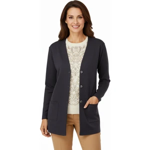 Kadın Kışlık Anne Hırka Ecrin Örme Önü Düğmeli Çift Cepli V Yaka Uzun Kol Klasik Model