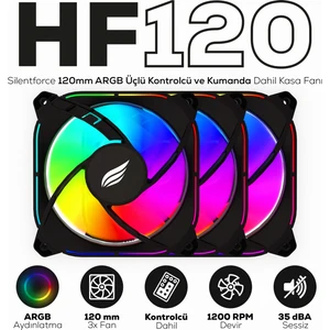 HF120 Slientforce 120MM Argb Üçlü Siyah Kasa Fanı
