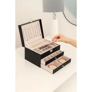 Modern 2 Çekmeceli Takı Mücevher Kutusu Organizer Düzenleyici Siyah 13 X 23 X 10 Cm