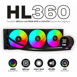HL360 Frostbite 360MM LED Argb Am5 ve LGA1700 Uyumlu Siyah Sıvı Soğutucu