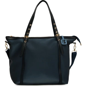 Lacivert Kemer Detaylı Saten Tote Çanta