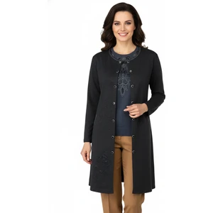 Kadın Kışlık Anne Uzun Hırka Ecrin Örme Önü Düğmeli Cepli Likralı Bisiklet Yaka Göl Model