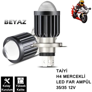 Mercekli LED Motosiklet Far Ampulü 12V H4 35/35W P43T ( Beyaz ) 1 Adet