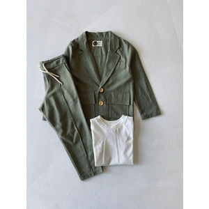 RG Brand Genç Erkek %100 Keten Kumaş Takım Elbise, 3'lü Takım_RG3361