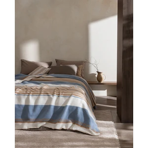 Madame Coco Saulet Çift Kişilik Jakarlı Pamuklu Battaniye - Açık Mavi/bej