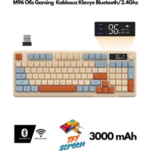 Ziyoulang M96 Bluetooth/2.4g Kablosuz Klavye Işıklı USB Type-C Kablolu Şarj Gösterge Panelli