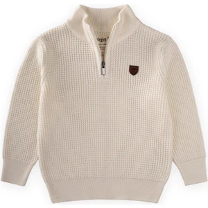 Selanik Triko Fermuarlı Kazak 2-11 Yaş Ekru