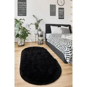 Kupon Halı Siyah Oval Post Peluş Halı – Yumuşak Dokulu, Kaymaz Dot Taban, Antibakteriyel – Makinada Yıkanabilir Yolluk Halı