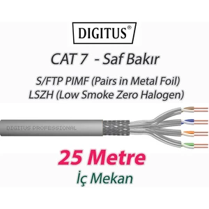 Cat7 - 25 Metre Saf Bakır S/ftp Pımf (Pairs In Metal Foil) İnternet Data Kablosu Gri