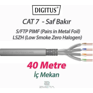Cat7 - 40 Metre Saf Bakır S/ftp Pımf (Pairs In Metal Foil) Data İnternet Kablosu Gri