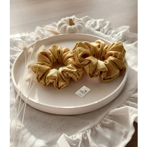 2'li Lüks Kadın Saten Toka - Altın Tozu - Lastik Model Scrunchie - Anne Kız Kombini