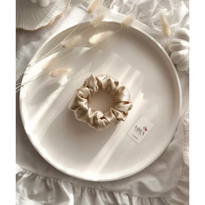 Çocuk Saten Toka - Bej Parıltı – Tekli Lüks Lastik Model Scrunchie