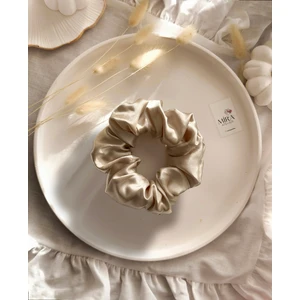 Kadın Saten Toka - Bej Parıltı – Tekli Lüks Lastik Model Scrunchie