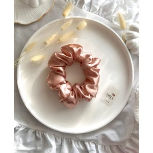 Kadın Saten Toka - Bronz Pudra – Tekli Lüks Lastik Model Scrunchie