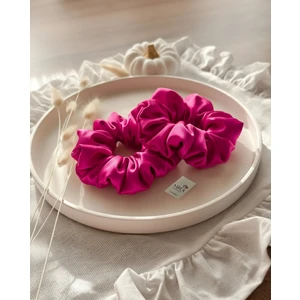 2'li Lüks Kadın Saten Toka - Büyülü Fuşya - Lastik Model Scrunchie - Anne Kız Kombini