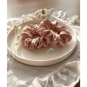 2'li Lüks Kadın Saten Toka - Bronz Pudra - Lastik Model Scrunchie - Anne Kız Kombini