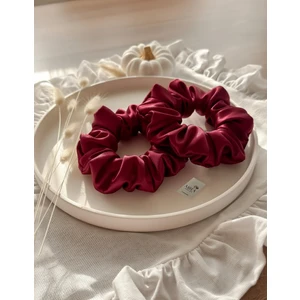 Mira Atelier 2'li Lüks Kadın Saten Toka - Kraliçe Bordosu - Lastik Model Scrunchie - Anne Kız Kombini