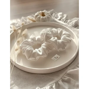 Mira Atelier 2'li Lüks Kadın Saten Toka - Beyaz İnci  - Lastik Model Scrunchie - Anne Kız Kombini
