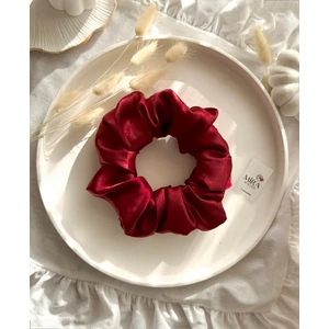 Mira Atelier Kadın Saten Toka - Kraliçe Bordosu  – Tekli Lüks Lastik Model Scrunchie