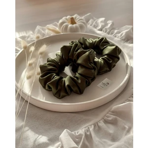 2'li Lüks Kadın Saten Toka - Haki Esintisi - Lastik Model Scrunchie - Anne Kız Kombini